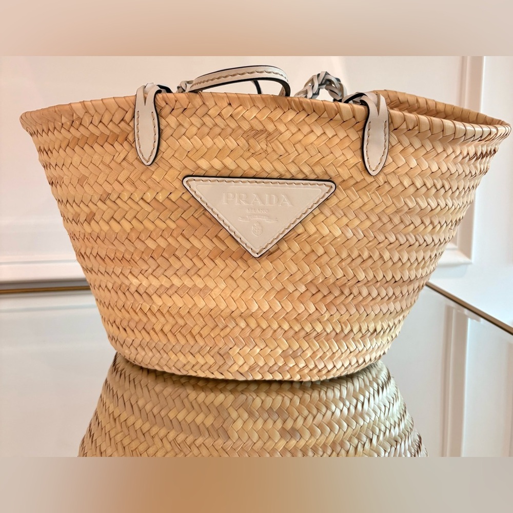 Prada Woven Palm Leaf Basket Tote Bag